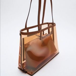 Zara clear brown shoulder tote bag